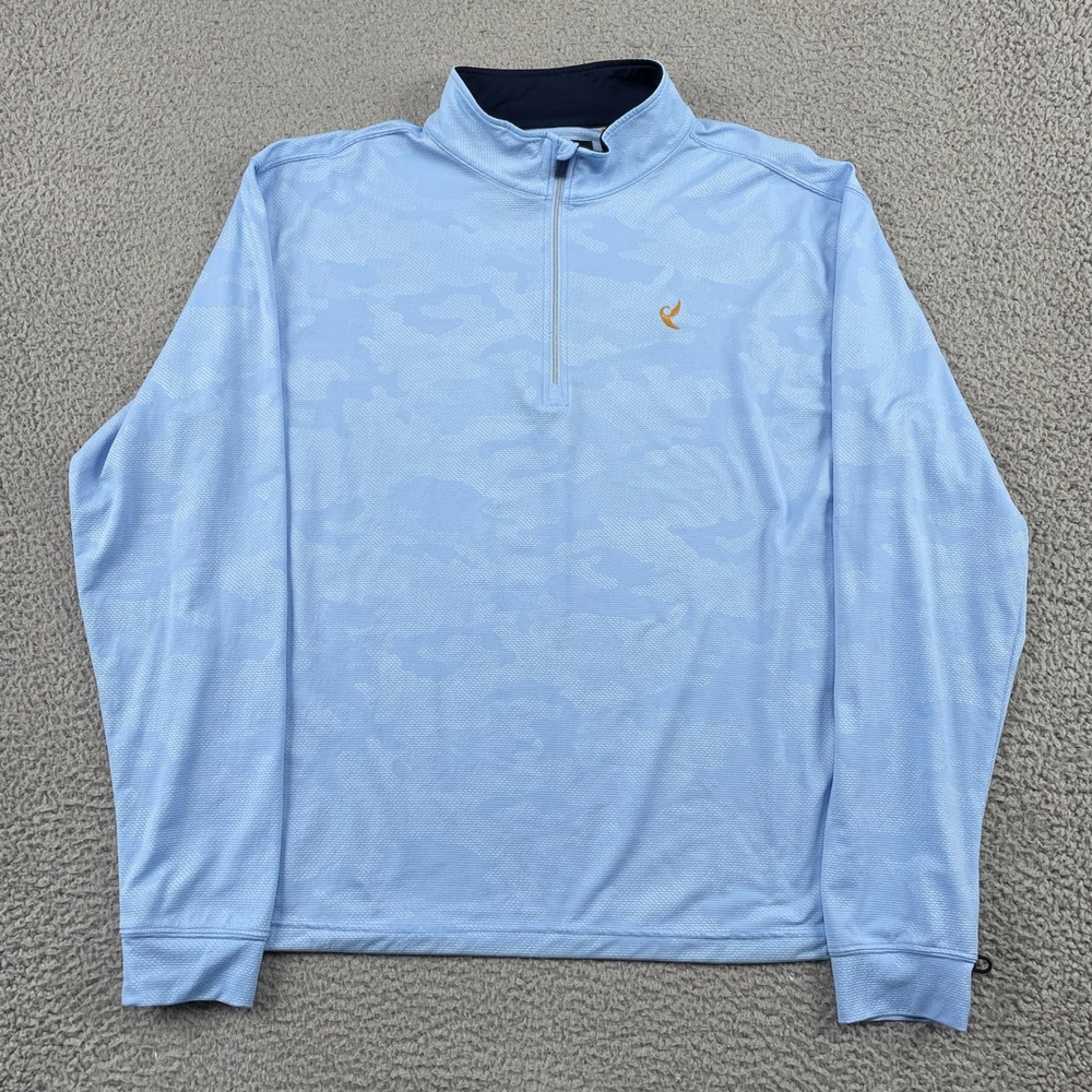 Straight Down Pullover Mens XL Blue Camo 1/4 Zip Performance UPF 15 Golf Top